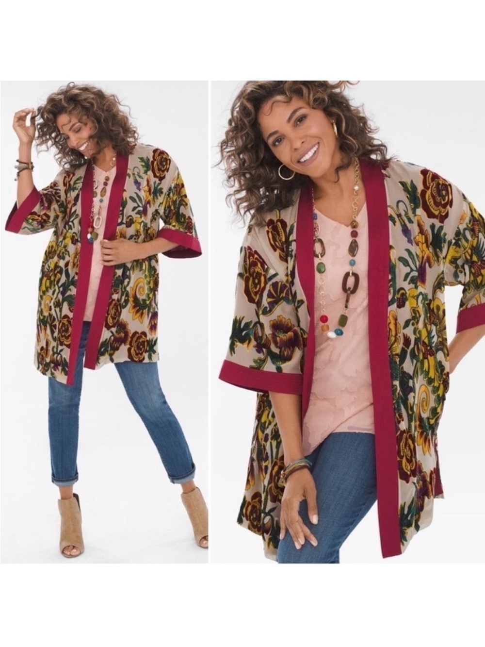 NWOT! Chico's 35th Anniversary Heritage Floral Velvet Burnout Kimono
Duster -S/M